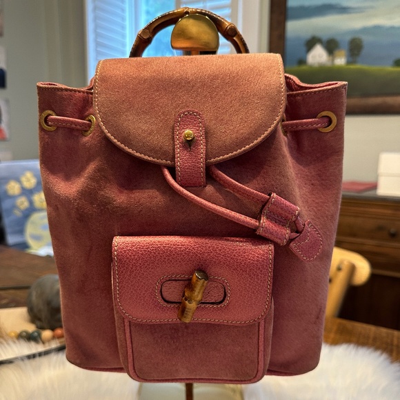 💕Gucci Bamboo Pink Suede Backpack💕 - Picture 1 of 11